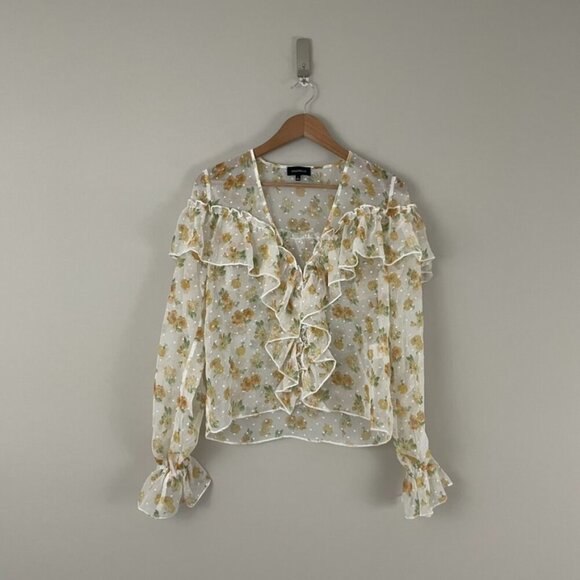 Majorelle Mariel Sheer Floral Ruffle Sleeve Blouse Size Small - Picture 1 of 7
